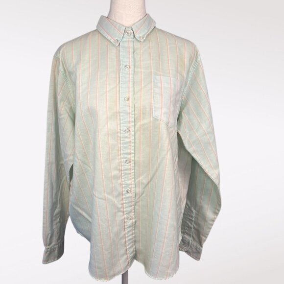 Vintage Linnay Striped Button Down Shirt Cotton Blend Size Large ❗️FLAWED❗️ - Picture 1 of 10